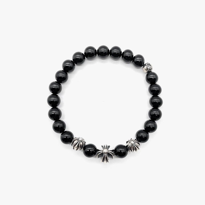 Chrome Hearts Silver Cross Black Obsidian Bracelet - SHENGLI ROAD MARKET