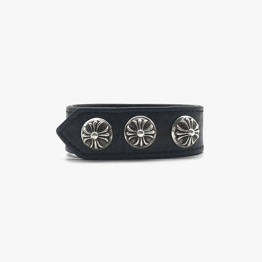 Chrome Hearts Silver Cross Button Leather Bracelet - SHENGLI ROAD MARKET