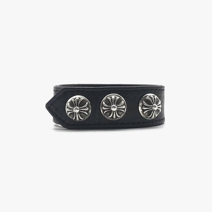 Chrome Hearts Silver Cross Button Leather Bracelet - SHENGLI ROAD MARKET