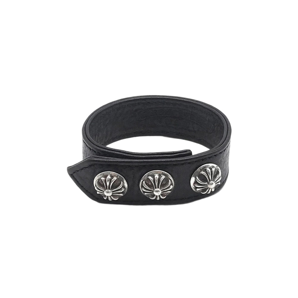 Chrome Hearts Silver Cross Button Leather Bracelet - SHENGLI ROAD MARKET