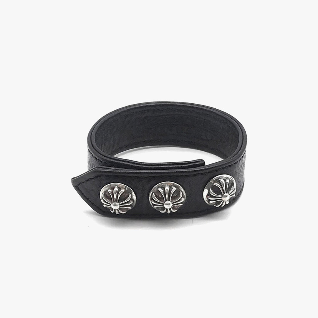 Chrome Hearts Silver Cross Button Leather Bracelet - SHENGLI ROAD MARKET