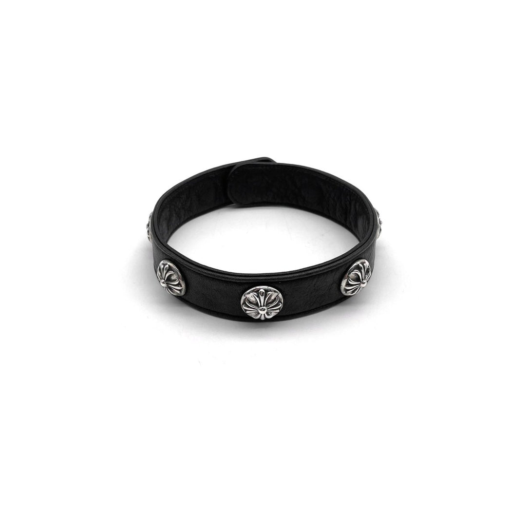 Chrome Hearts Silver Cross Button Leather Choker - SHENGLI ROAD MARKET