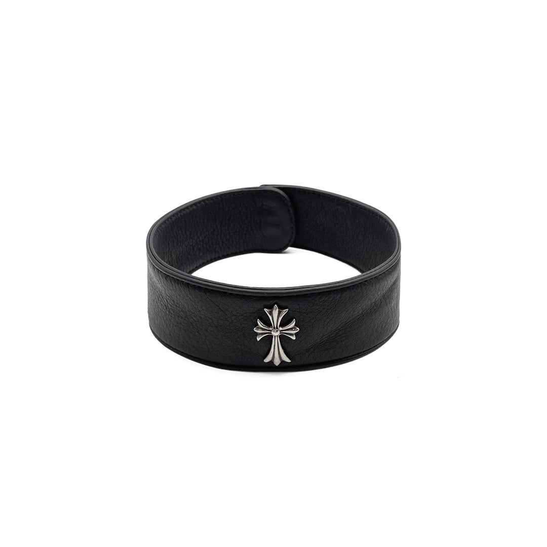 Chrome Hearts SIlver Cross Leather Choker - SHENGLI ROAD MARKET