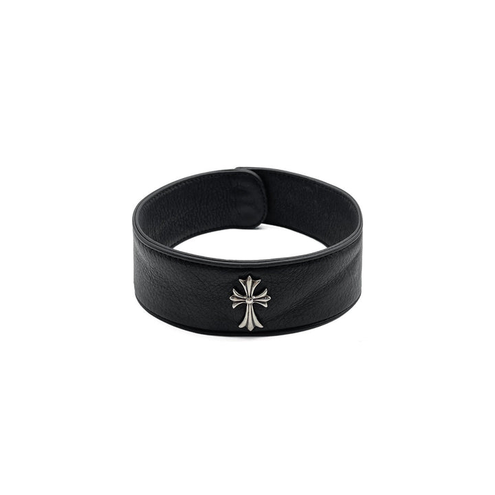 Chrome Hearts SIlver Cross Leather Choker - SHENGLI ROAD MARKET