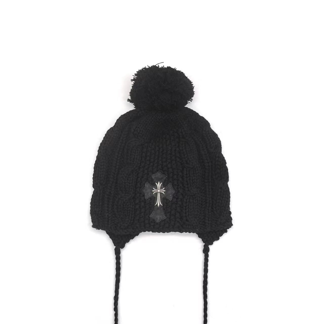 Chrome Hearts Silver Cross Leather Patch Cashmere Beanie - SRM 
