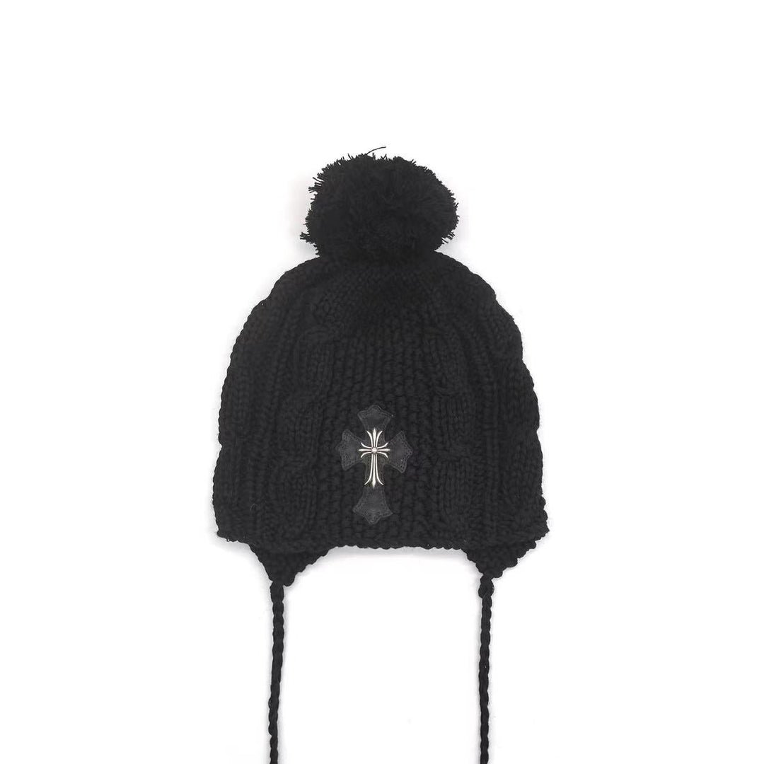 Chrome Hearts Silver Cross Leather Patch Cashmere Beanie - SHENGLI ROAD MARKET