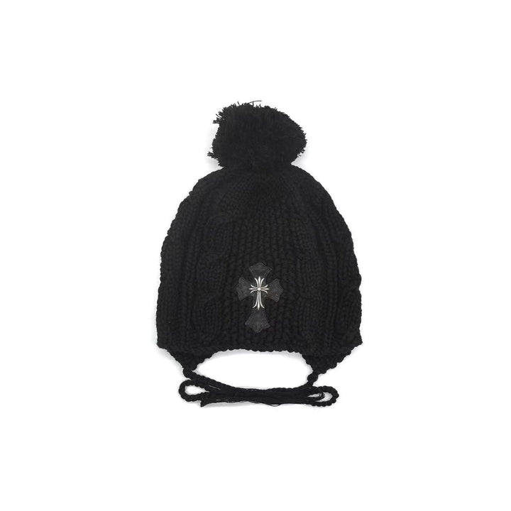 Chrome Hearts Silver Cross Leather Patch Cashmere Beanie - SHENGLI ROAD MARKET