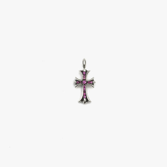 Chrome Hearts Silver Cross Pink Ruby Necklace Charm - SHENGLI ROAD MARKET