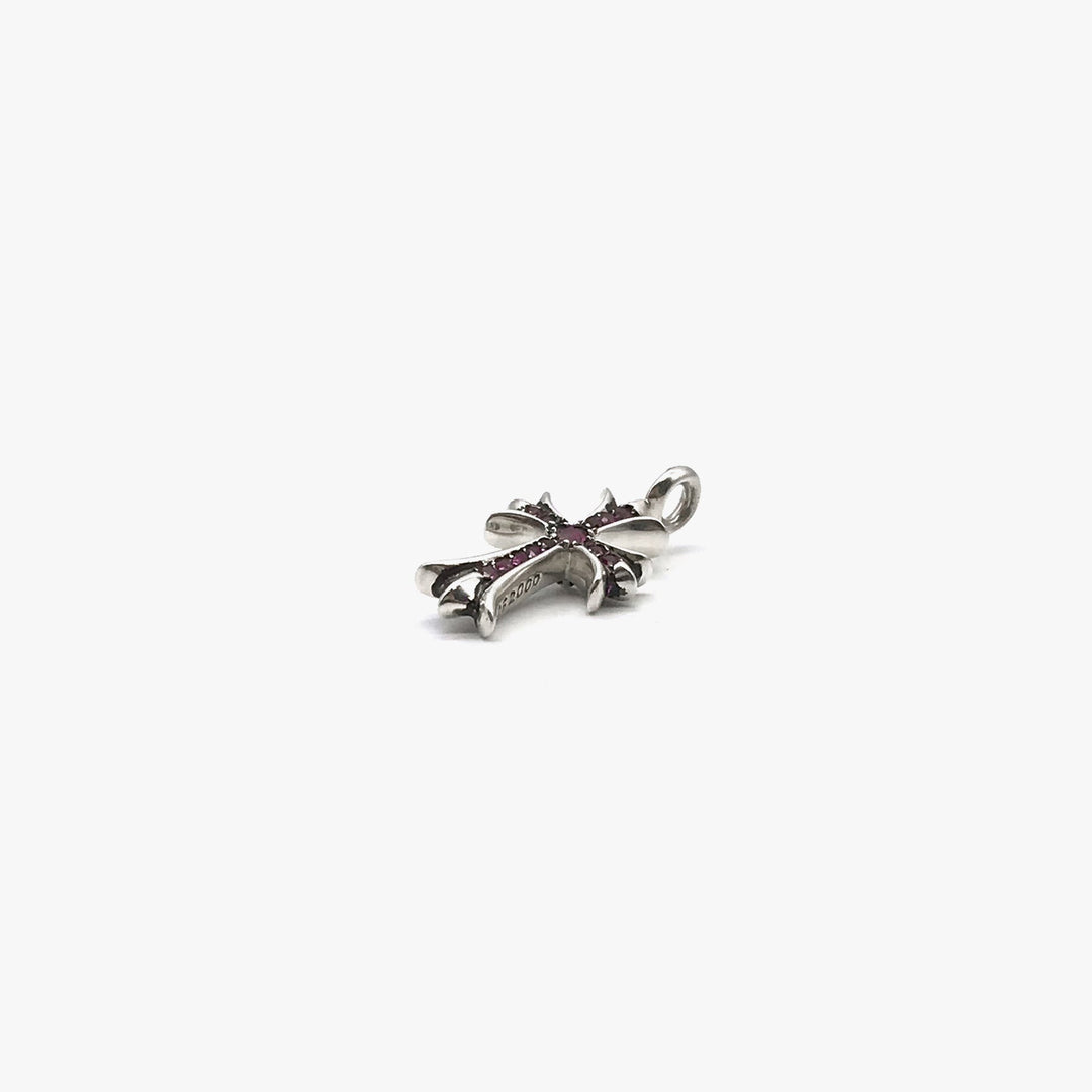 Chrome Hearts Silver Cross Pink Ruby Necklace Charm - SHENGLI ROAD MARKET