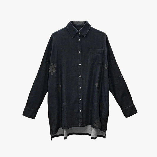 Chrome Hearts Soft Denim Black Leather Cross Shirt - SHENGLI ROAD MARKET