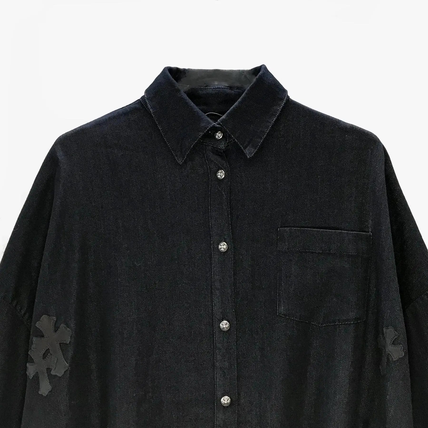 Chrome Hearts Soft Denim Black Leather Cross Shirt - SHENGLI ROAD MARKET