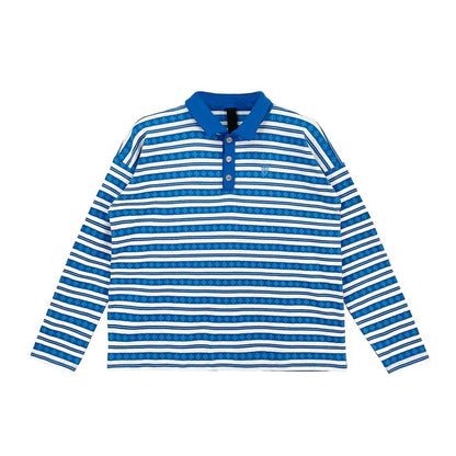 Chrome Hearts Stripe Silver Button Long Sleeve Polo - SHENGLI ROAD MARKET