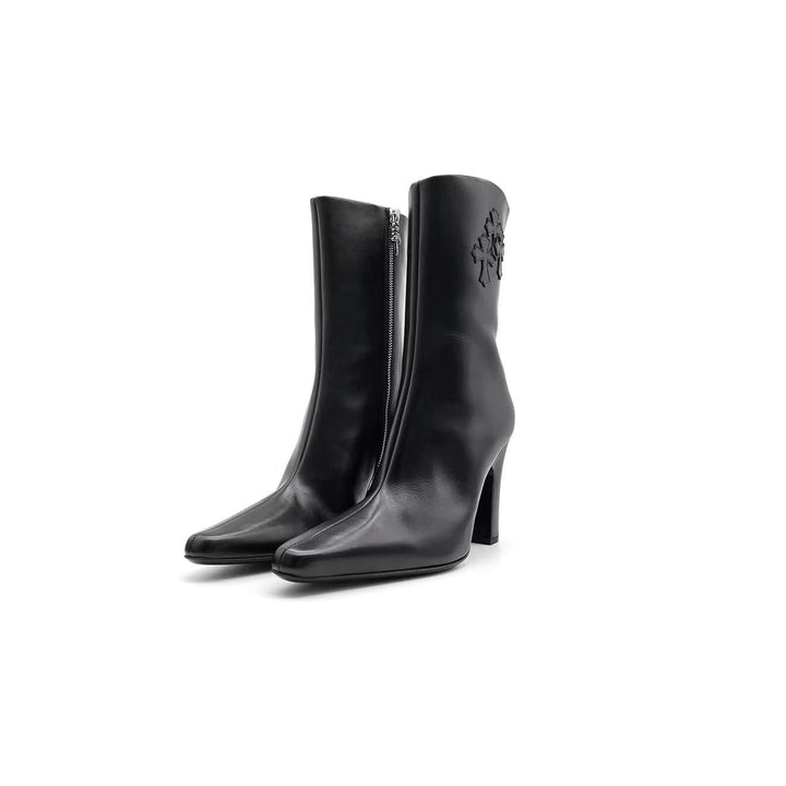 Chrome Hearts Sugar Jones Triple Cross Black Leather High Heel Mid Boots - SHENGLI ROAD MARKET