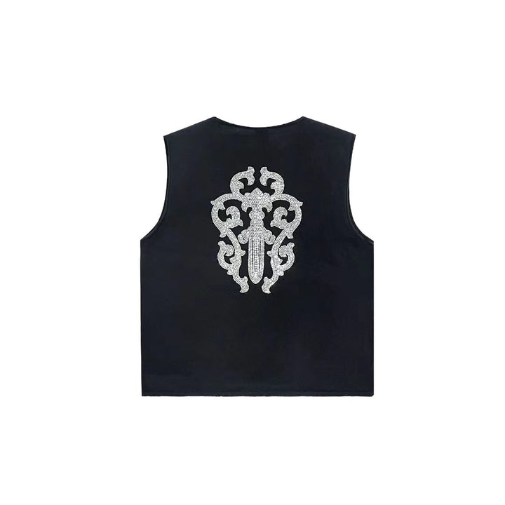 Chrome Hearts Sword Rhinestone Black Cashmere Vest Tanktop - SHENGLI ROAD MARKET