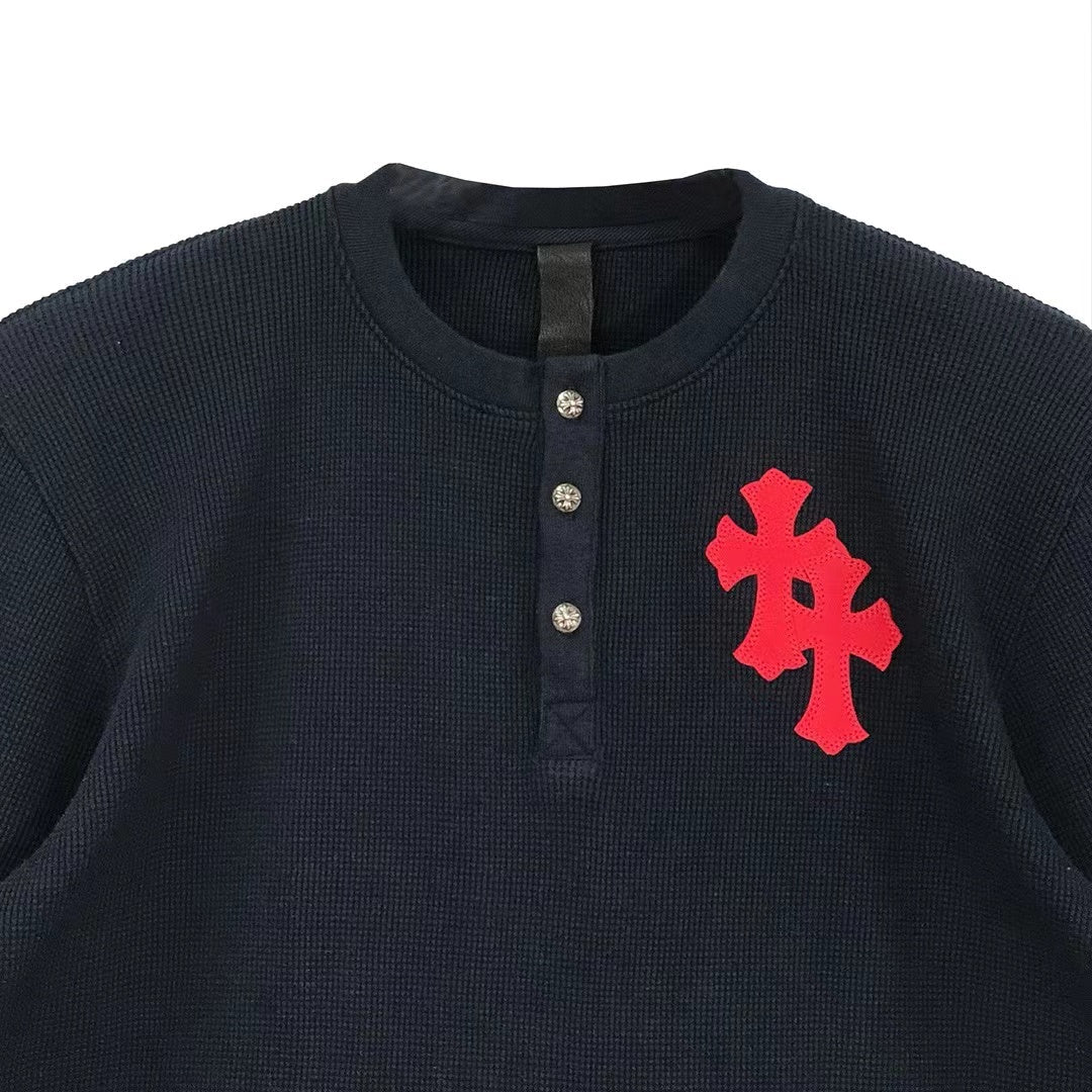 Chrome Hearts Thermal Silver Buttons with Leather Cross Patch Long Sleeve Tshirt - SHENGLI ROAD MARKET