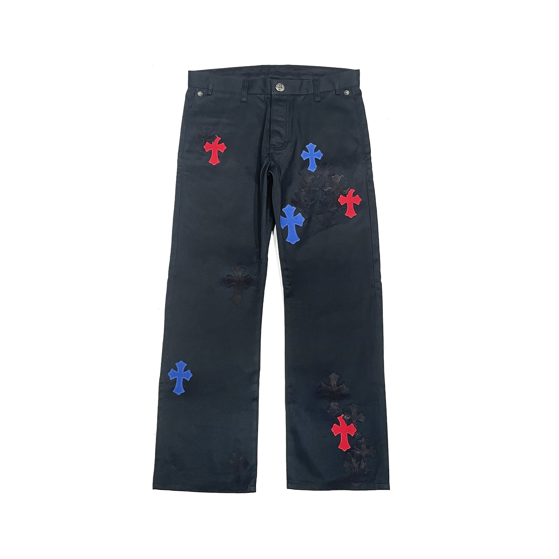 Chrome Hearts Red and Black Patched Chrome Hearts Jeans
