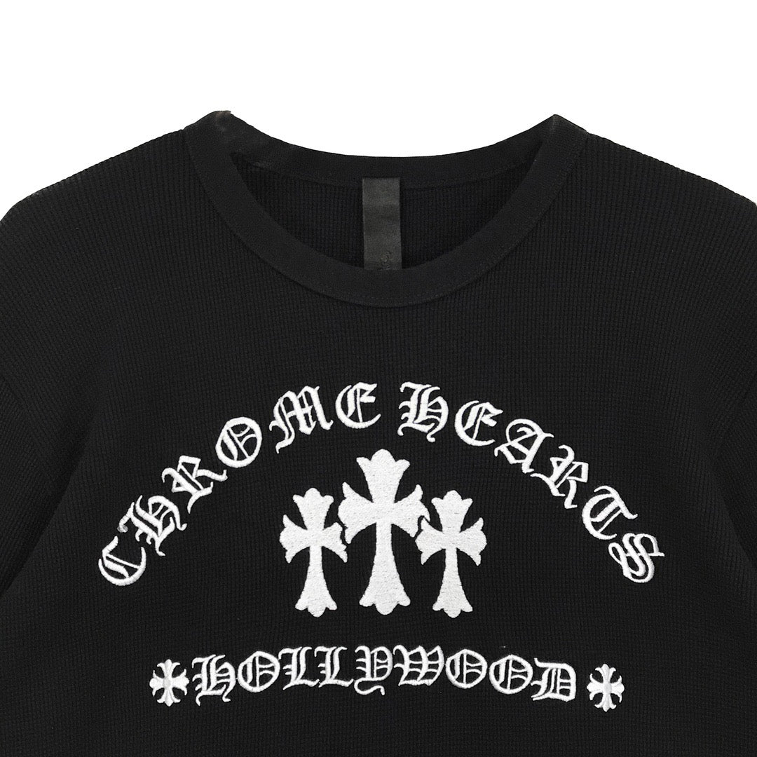 Chrome Hearts Triple Cross Hollywood Script Logo Long Sleeve Tee - SHENGLI ROAD MARKET