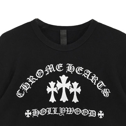 Chrome Hearts Triple Cross Hollywood Script Logo Long Sleeve Tee - SHENGLI ROAD MARKET