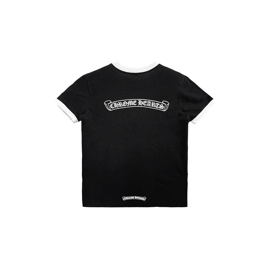 Chrome Hearts Vintage Black Scroll Logo Short Sleeve Tee