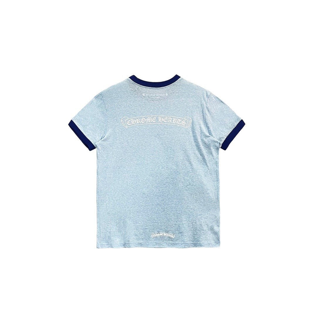クロムハーツ ヴィンテージ ブルー スクロール ロゴ Tシャツ