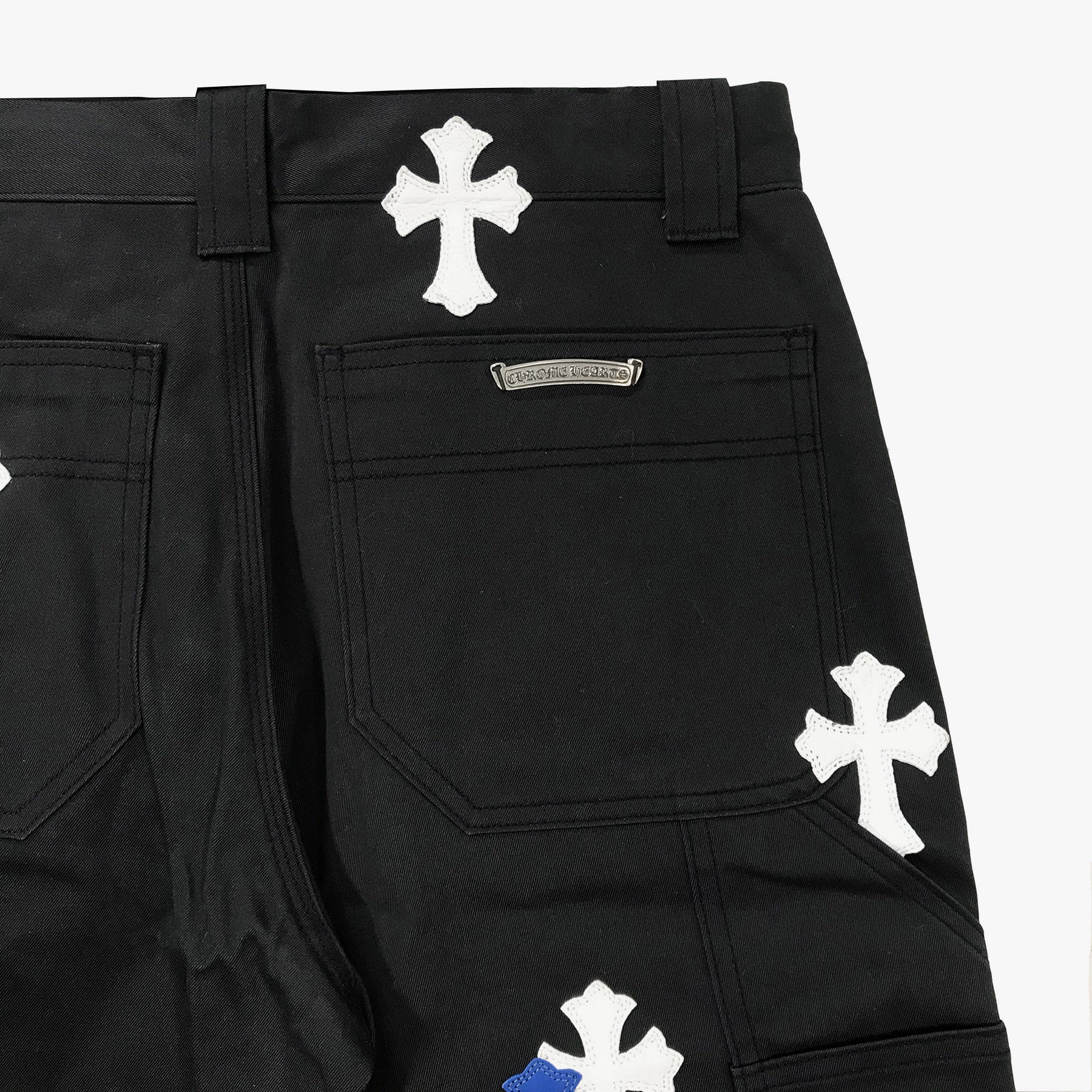 Chrome Hearts White & Blue Leather Cross Patches Jeans - SHENGLI ROAD MARKET