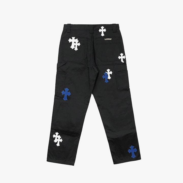 Chrome Hearts White & Blue Leather Cross Patches Jeans - SHENGLI ROAD MARKET