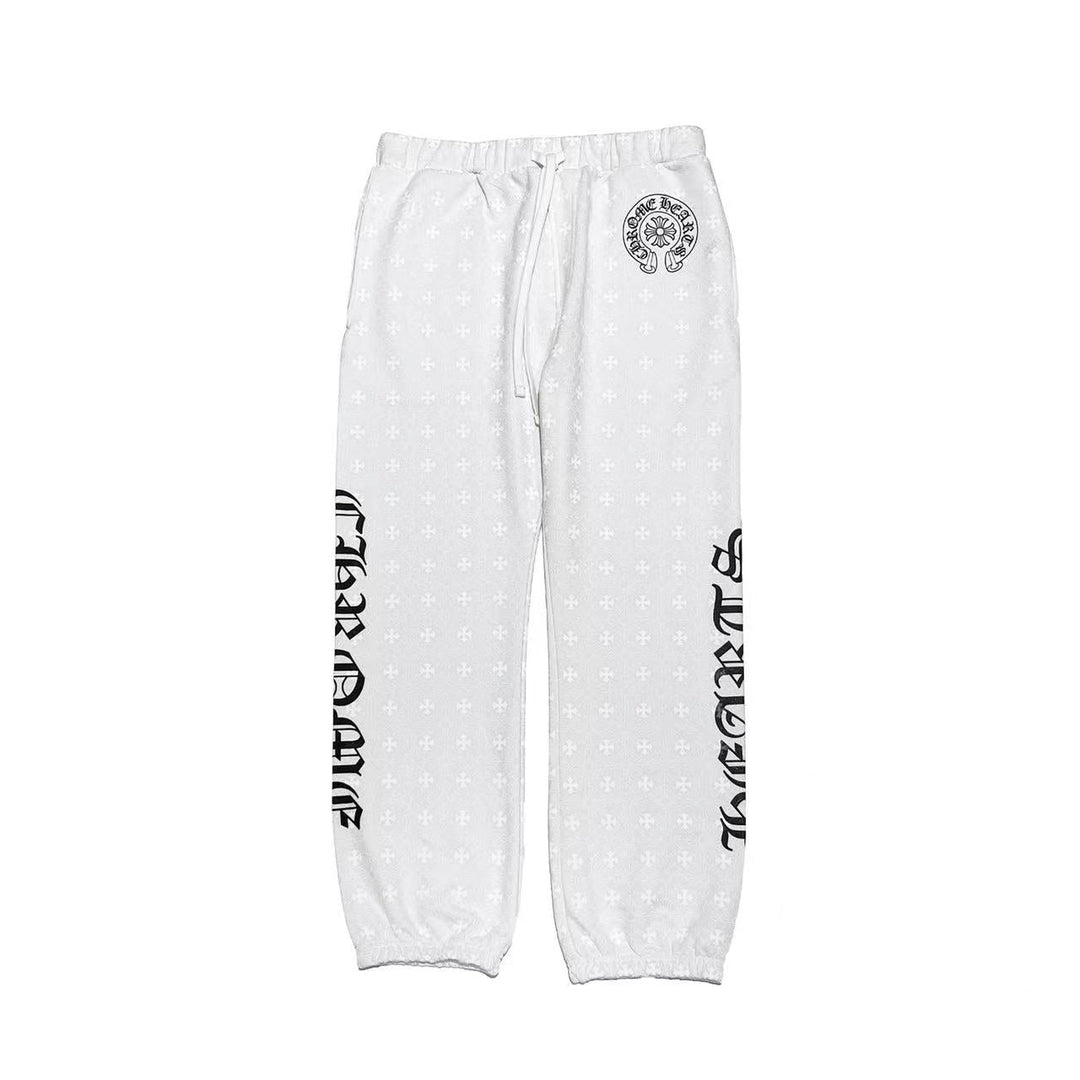 Chrome Hearts White Cross Pattern Horseshoe Scropt Logo Sweatpants - SHENGLI ROAD MARKET