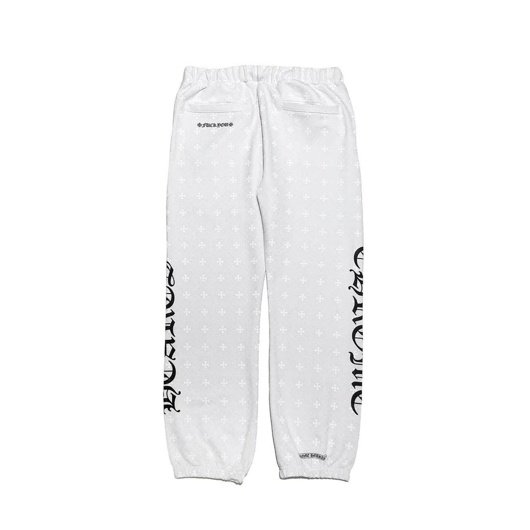 Chrome Hearts White Cross Pattern Horseshoe Scropt Logo Sweatpants - SHENGLI ROAD MARKET