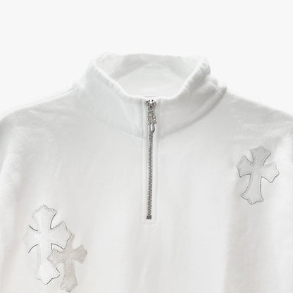 Chrome Hearts White Patent Leather Cross Half Zip Sweatshirt - SHENGLI ROAD MARKET