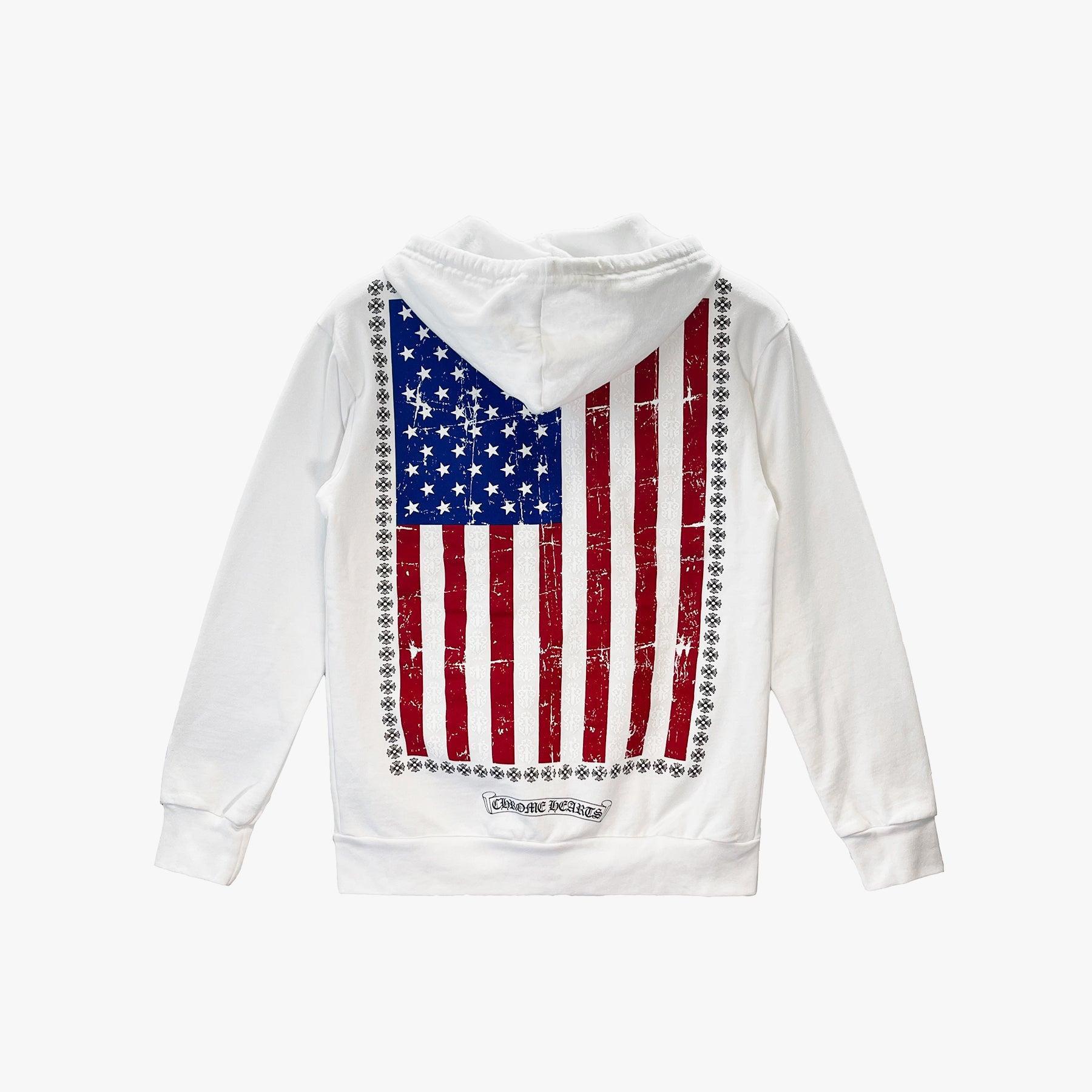 Chrome Hearts White USA Flag Logo Zip Up Hoodie - SRM