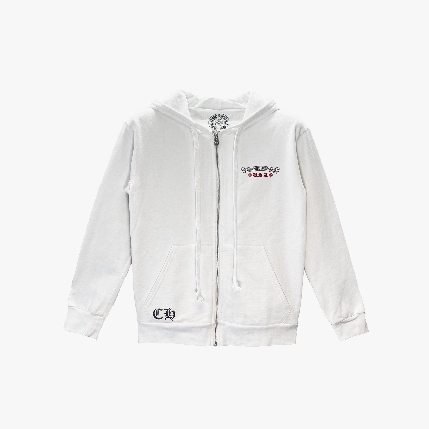 Chrome Hearts White USA Flag Logo Zip Up Hoodie - SHENGLI ROAD MARKET