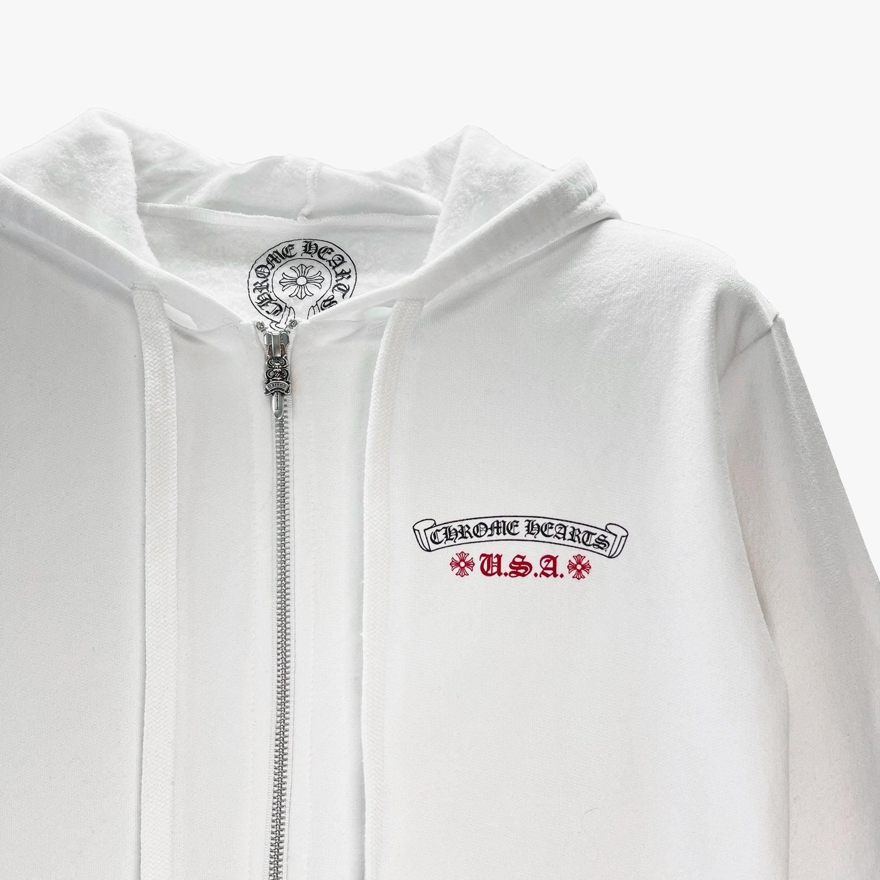 Chrome Hearts White USA Flag Logo Zip Up Hoodie - SRM