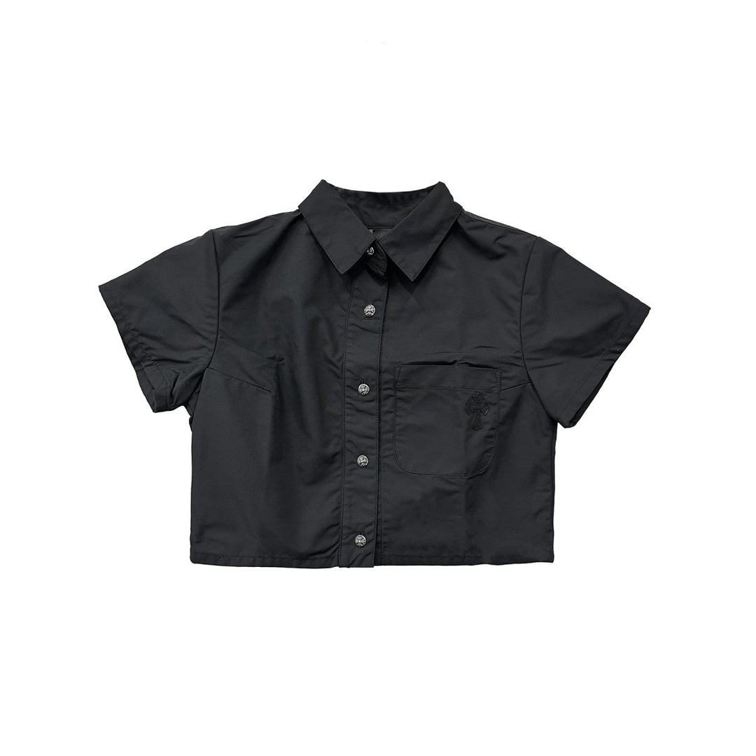 Chrome Hearts Women's Cross Leather Patch Nylon Short Sleeve Shirt - SHENGLI ROAD MARKET