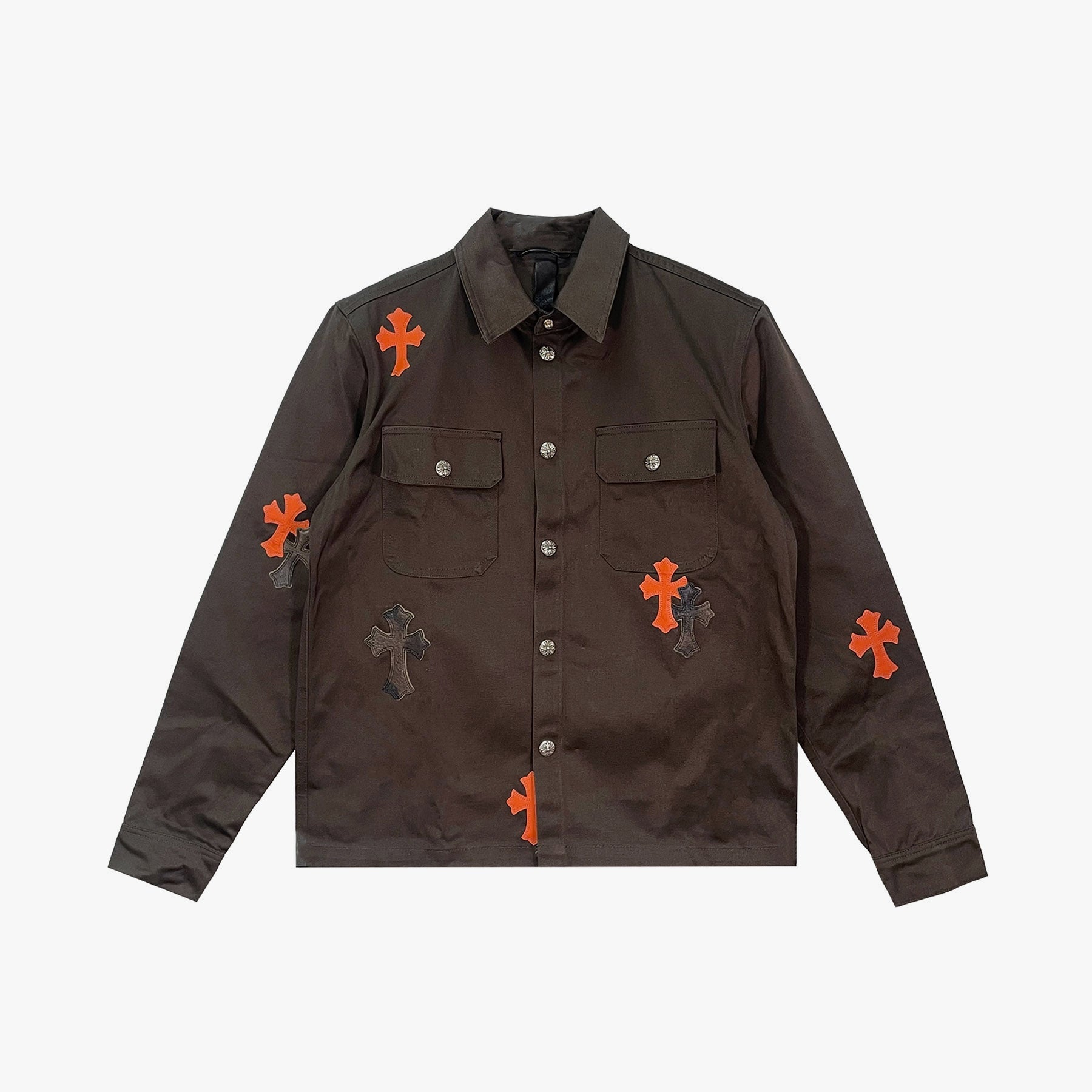 Chrome Hearts Work Dog Orange Leather Cross Patch Shirt Jacket