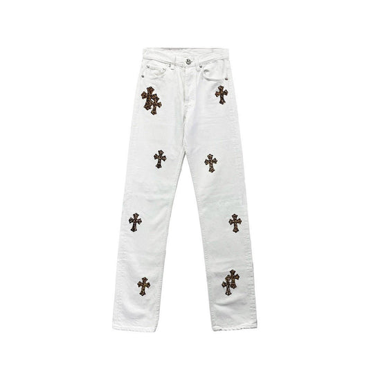 Chrome Hearts x Levi's White Leopard Cross Patch Jeans - SHENGLI ROAD MARKET