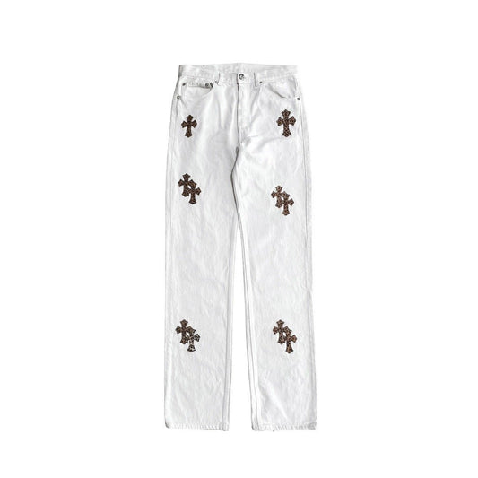 Chrome Hearts x Levi's White Leopard Cross Patch Jeans - SHENGLI ROAD MARKET