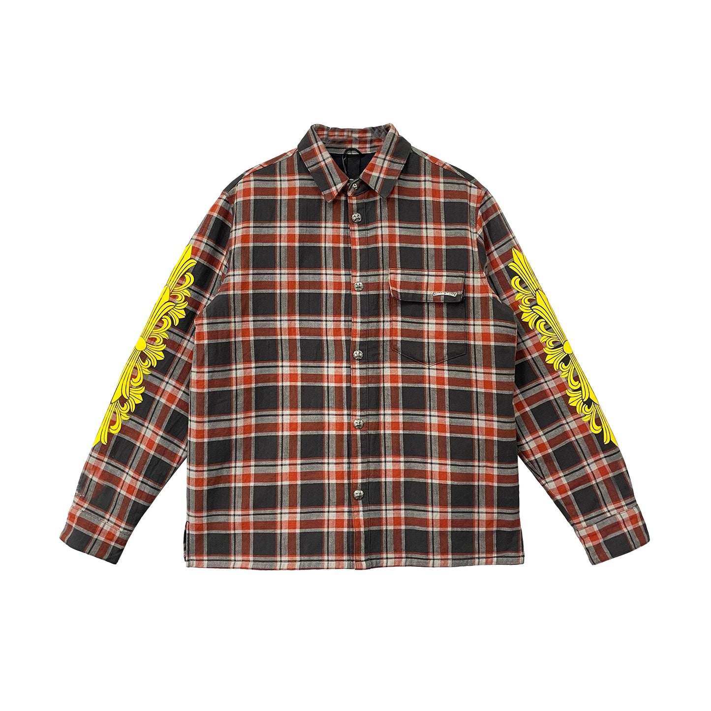 Chrome Hearts Yellow Cross Logo Plaid Quilted Shirt Jacket - SHENGLI ROAD MARKET