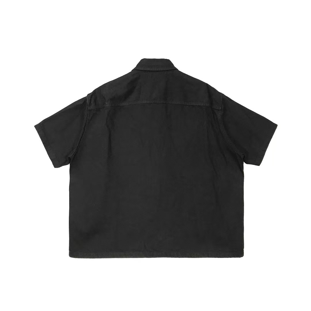 Raf Simons Logo Patch Denim Short Sleeve Shirt - SHENGLI ROAD MARKET