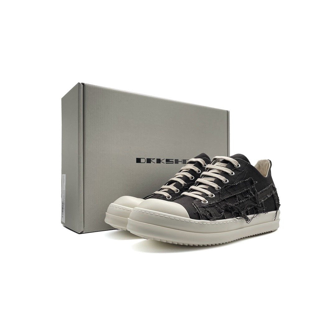 RICK OWENS DRKSHDW EDFU Men's Slashed Low Black Milk Sneakers - SHENGLI ROAD MARKET