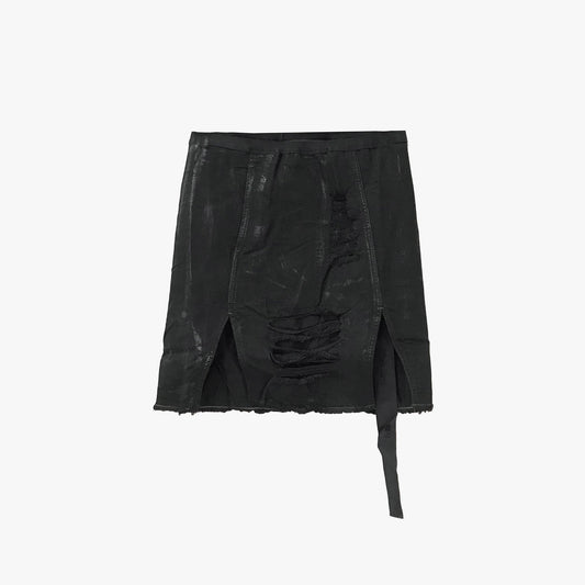 RICK OWENS DRKSHDW Strobe Sacrimini in Black Foil Slash Skirt - SHENGLI ROAD MARKET