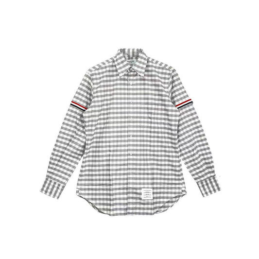 Thom Browne Greyish White Stripe Check Long Sleeve Shirt - SHENGLI ROAD MARKET