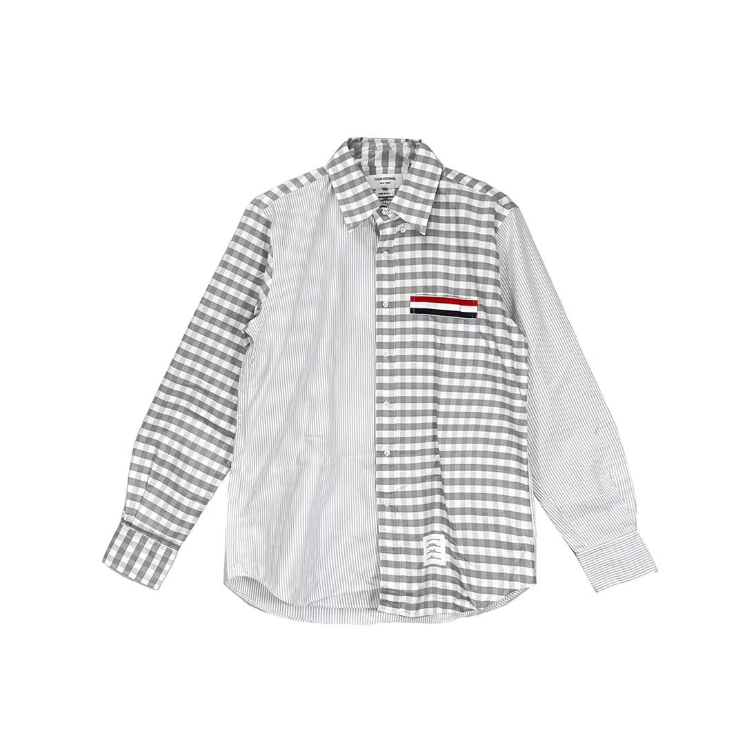 Thom Browne Plaid Stripled Patchwotk Shirt - SHENGLI ROAD MARKET