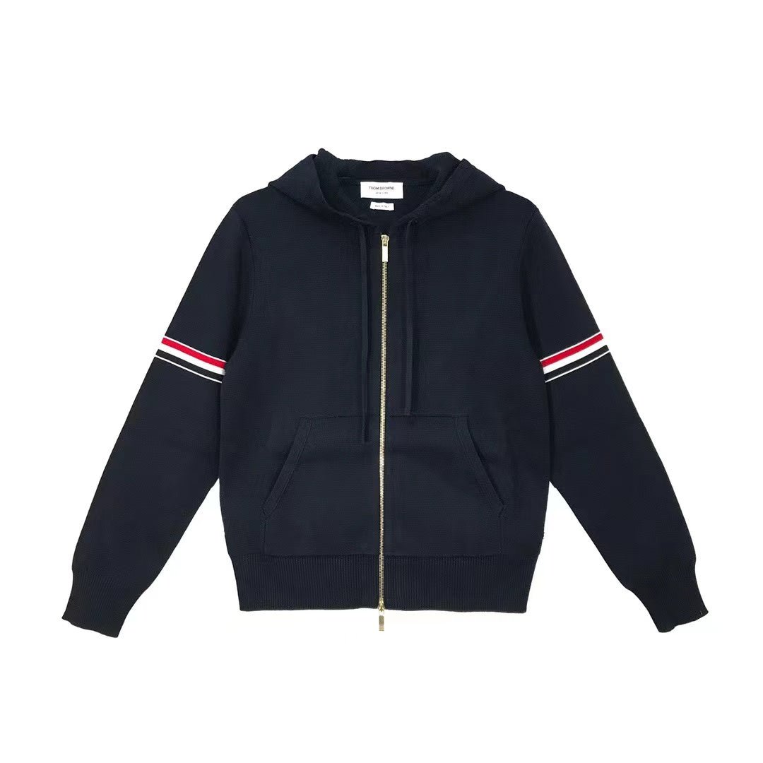 Thom Browne RWB Stripe Waffle Hoodie With Zipper - SHENGLI ROAD MARKET