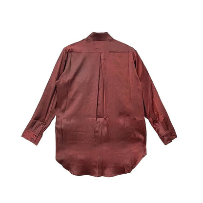 UMA WANG Silk Wine Red Long Sleeve Shirt - SHENGLI ROAD MARKET