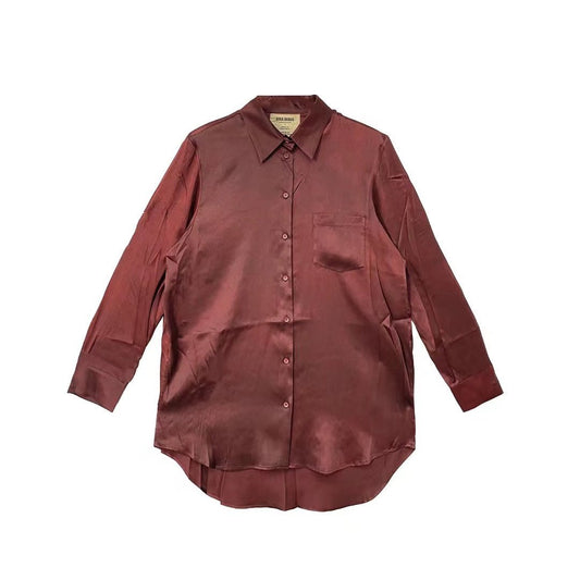 UMA WANG Silk Wine Red Long Sleeve Shirt - SHENGLI ROAD MARKET